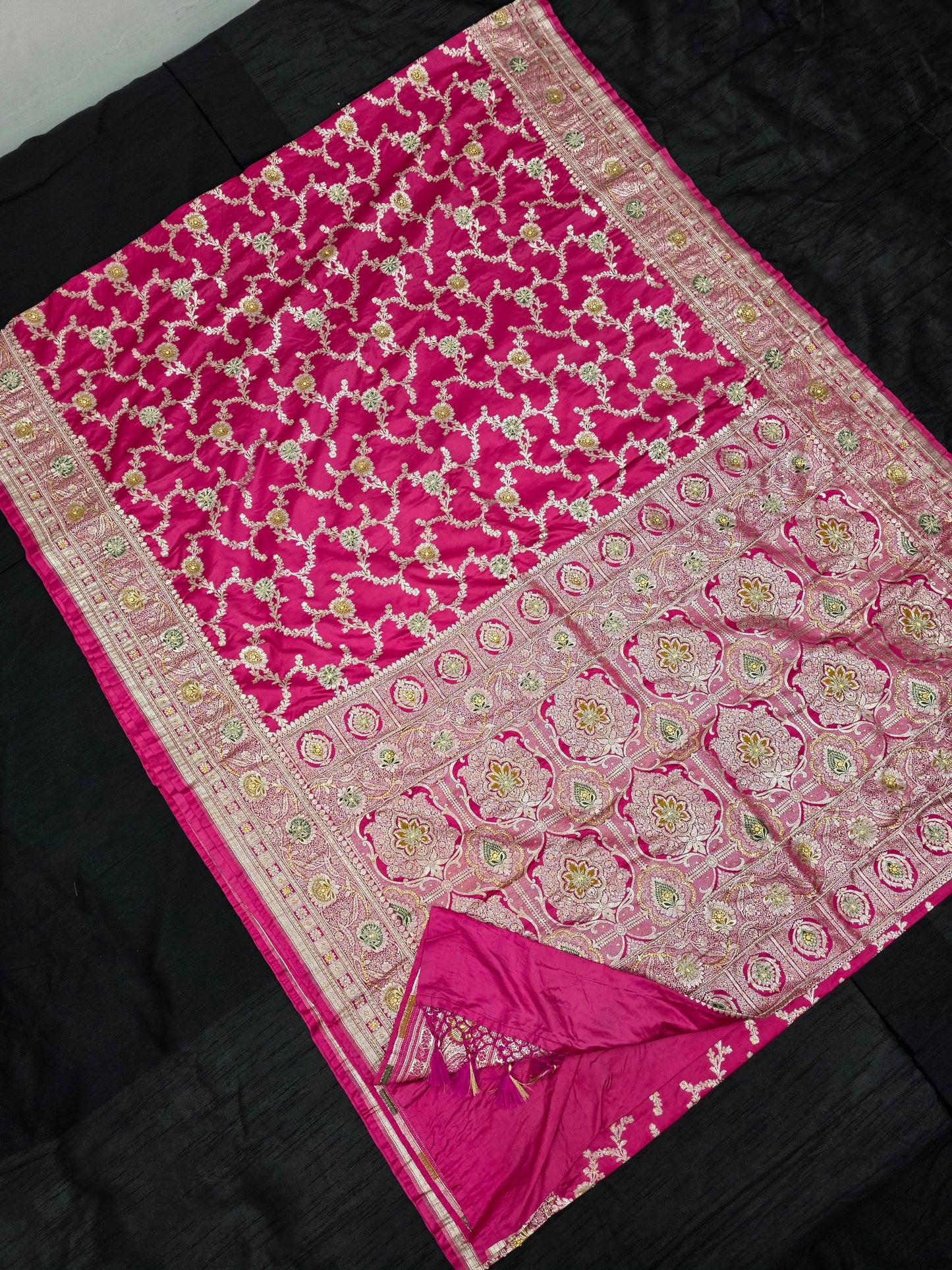 Strawberry Rani Pink Zardozi Zarkan Banarasi  Katan Saree