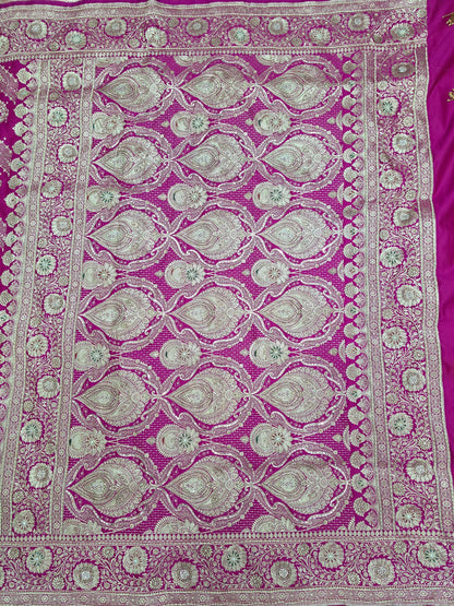 Pink Zardozi Zarkan Banarasi Katan Saree