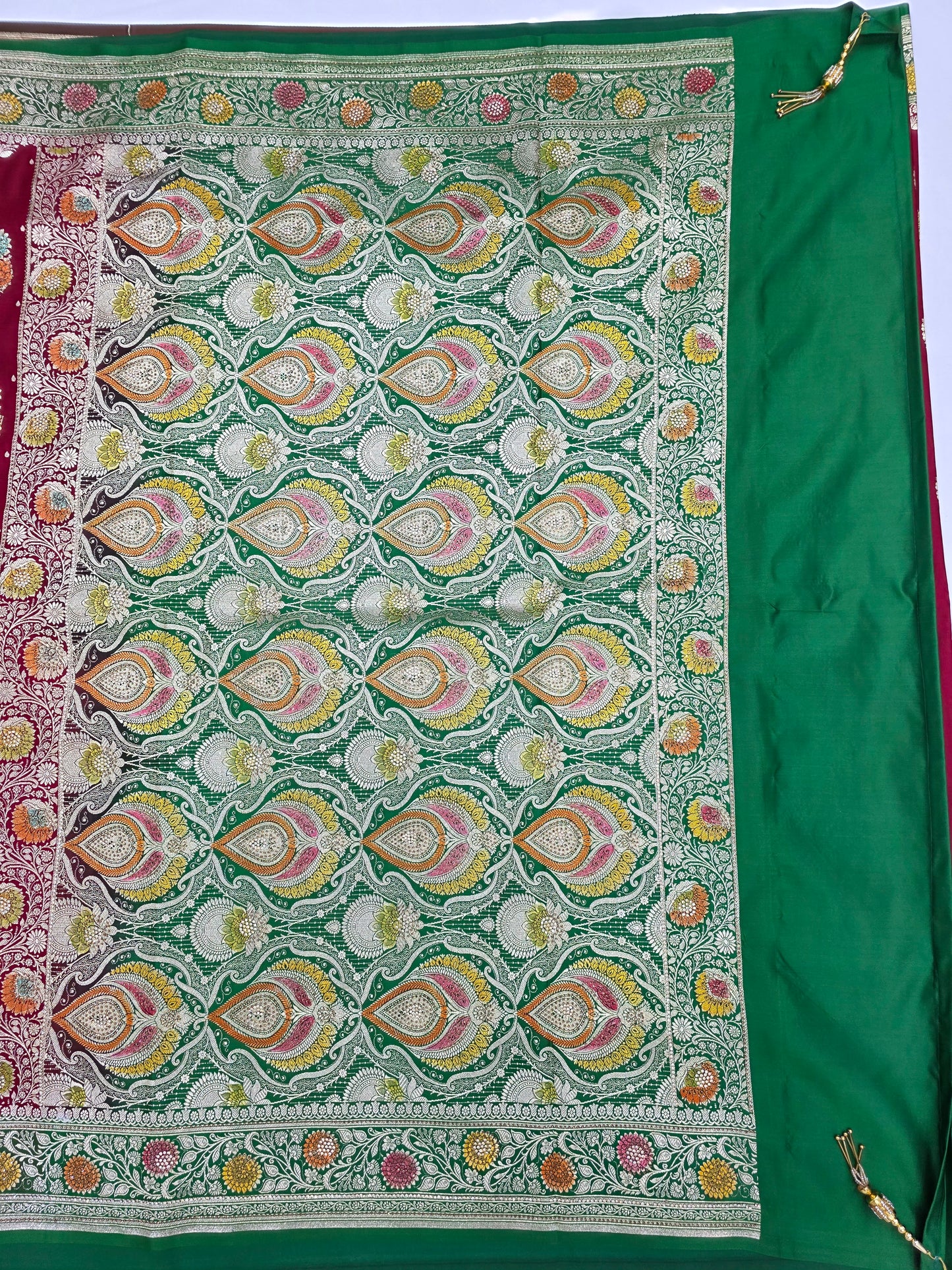 Maroon Mina Kari Zarkan Swarovski Banarasi Saree