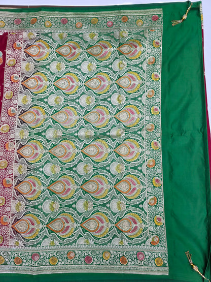 Maroon Mina Kari Zarkan Swarovski Banarasi Saree