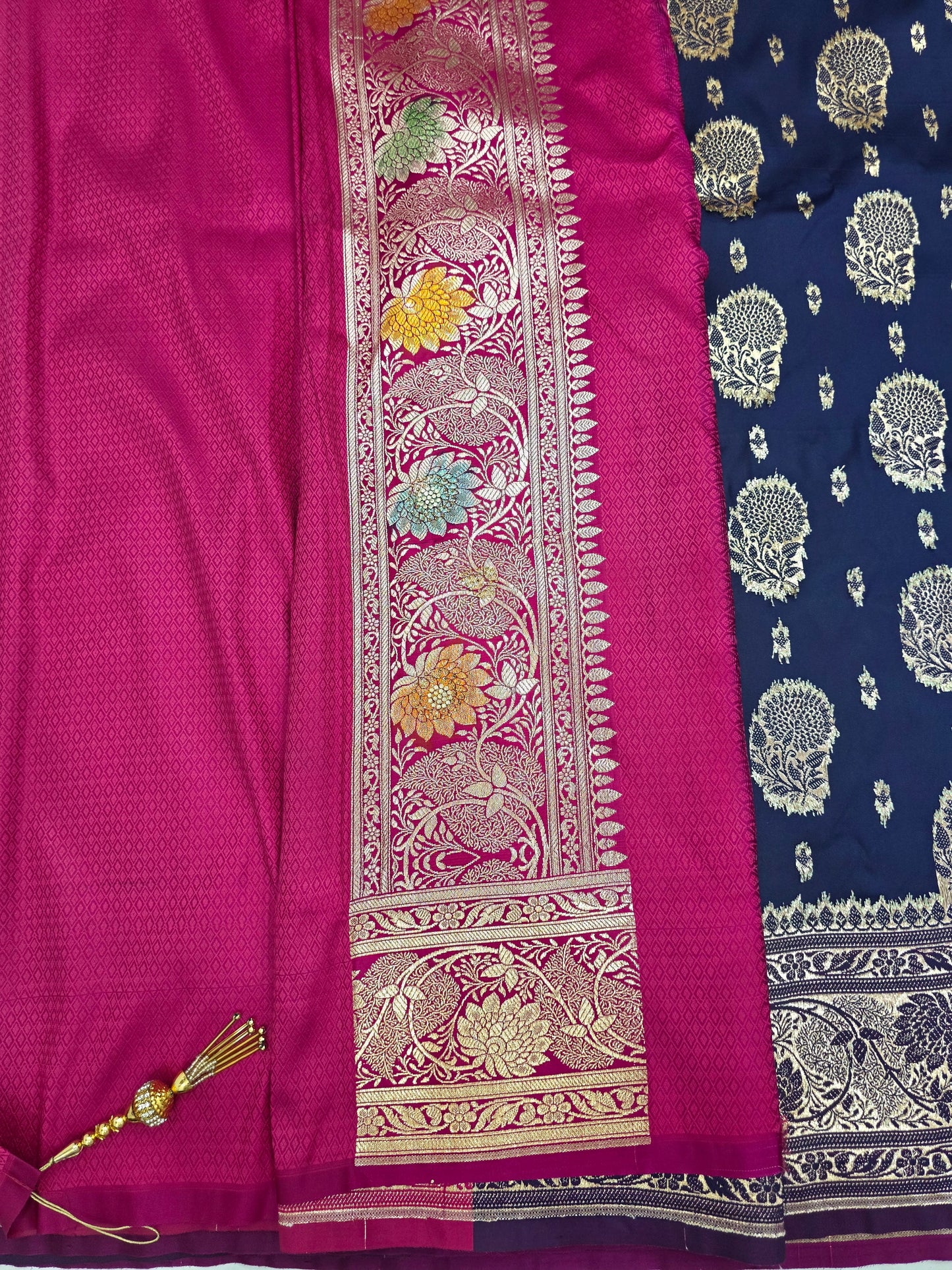 Navy Zarkan Swarovski Banarasi Katan Saree
