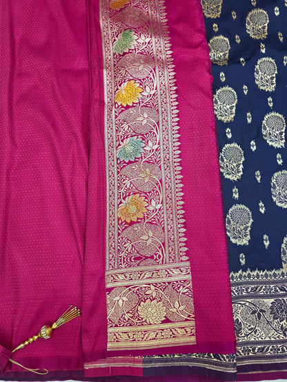 Navy Zarkan Swarovski Banarasi Katan Saree