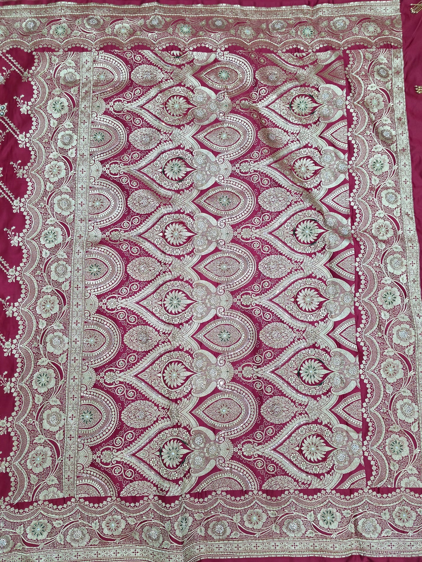 Maroon Zardozi Zarkan Banarasi Katan Saree