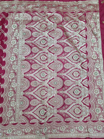 Maroon Zardozi Zarkan Banarasi Katan Saree