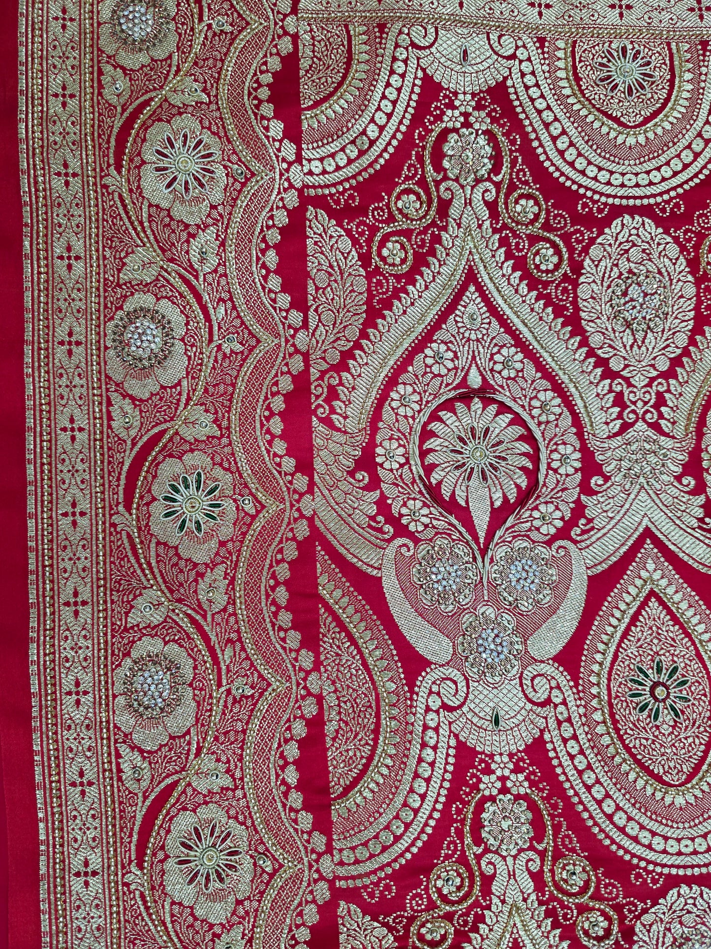 Red Zardozi Zarkan Moti Banarasi Saree
