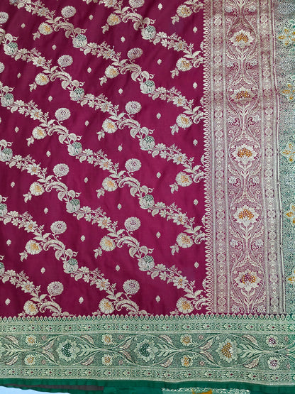 Maroon Katdana Swarovski Banarsi Katan Saree