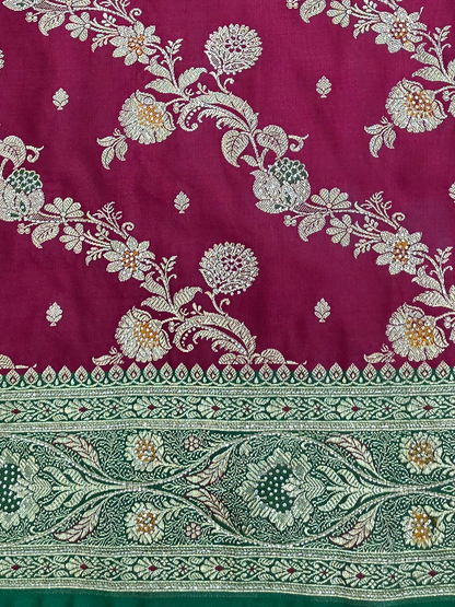 Maroon Katdana Swarovski Banarsi Katan Saree