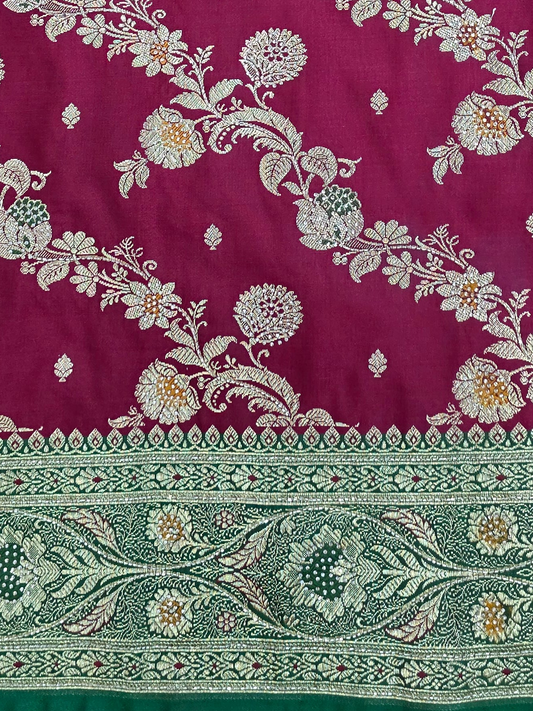 Maroon Katdana Swarovski Banarsi Katan Saree