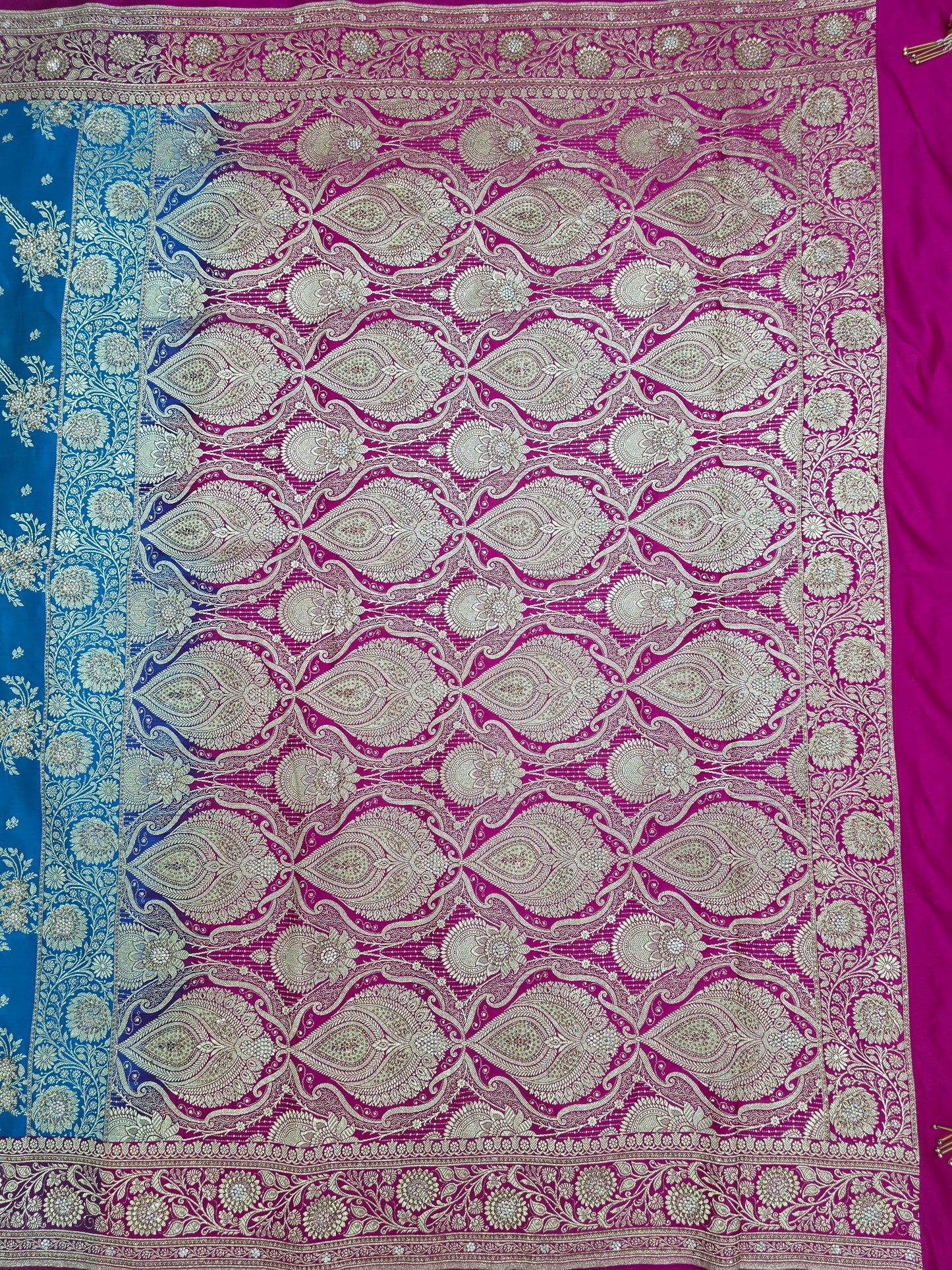 Blue Zarkan Swarovski Banarasi Katan Saree