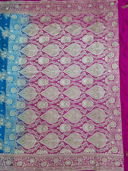 Blue Zarkan Swarovski Banarasi Katan Saree