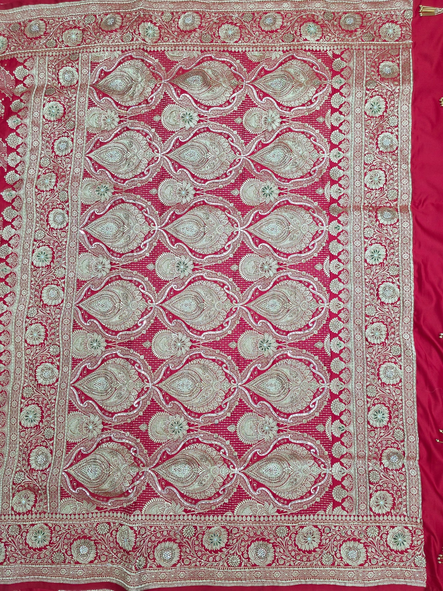 Red Zardozi Zarkan Banarasi Katan Saree