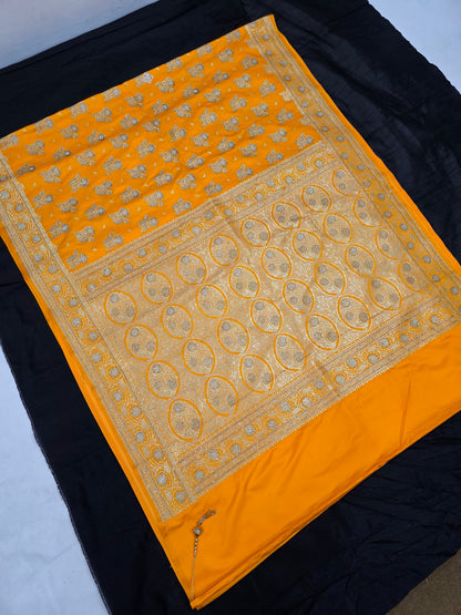 Yellow Zarkan Swarovski Banarasi Katan Saree