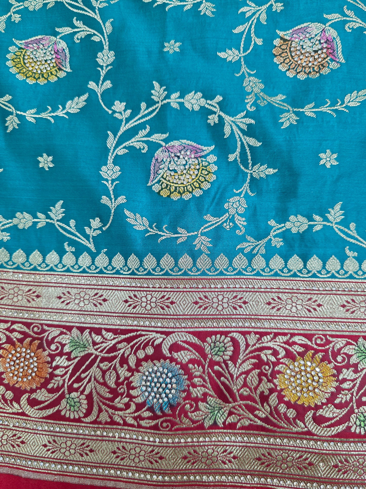 Teal Zarkan Banarasi Katan Saree