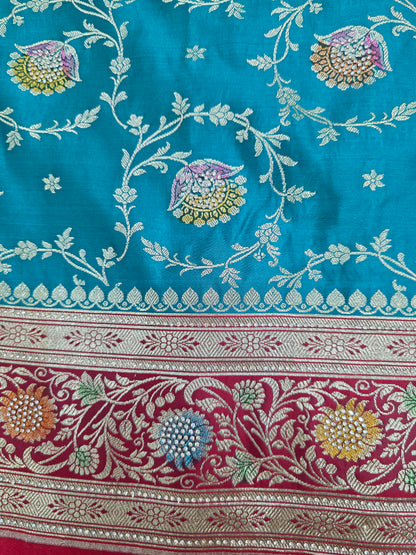 Teal Zarkan Banarasi Katan Saree