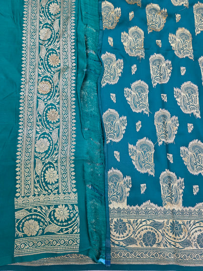 Teal Bule Zarkan Swarovski Banarasi Saree