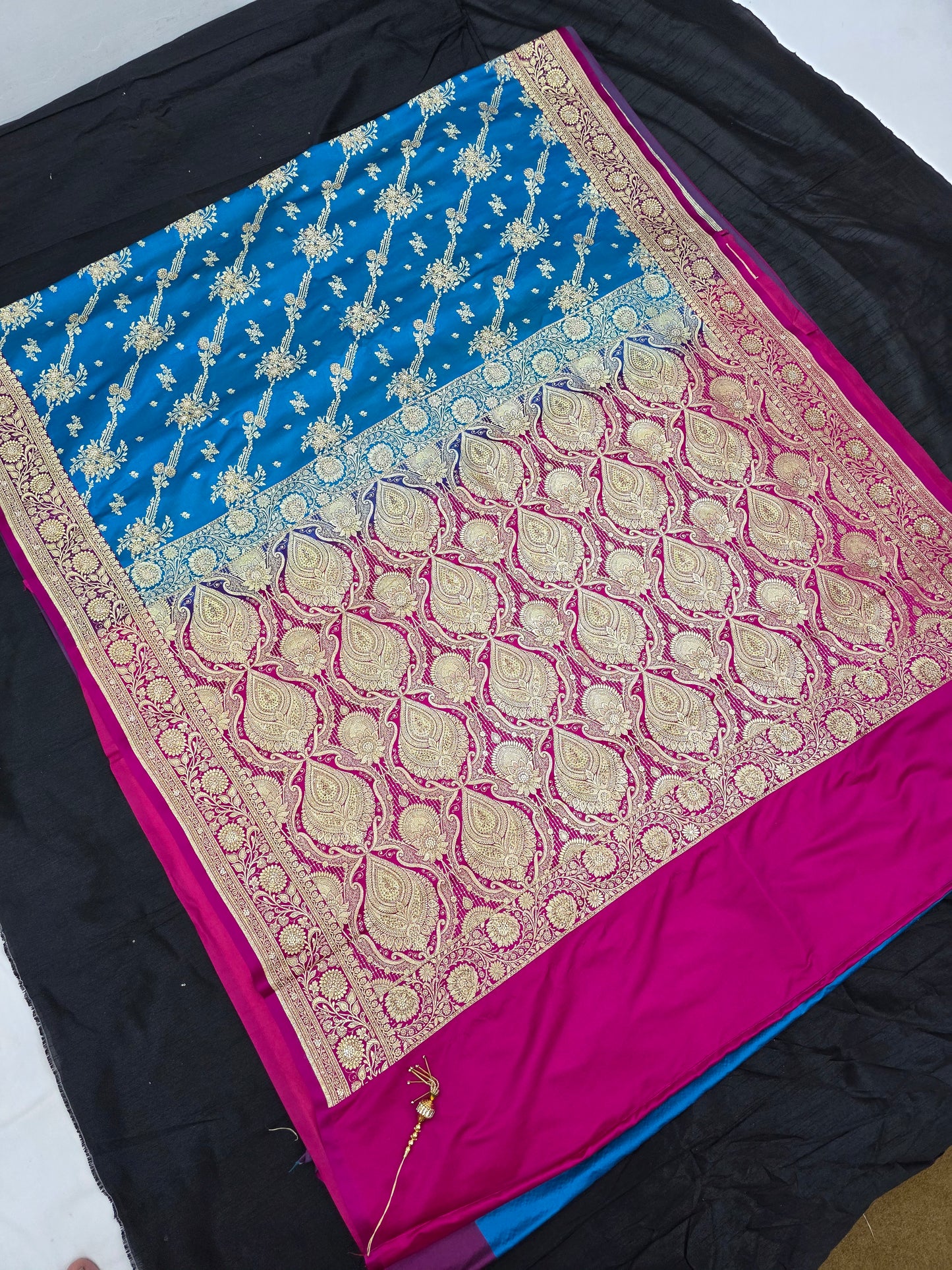 Blue Zarkan Swarovski Banarasi Katan Saree