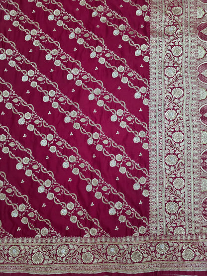 Maroon Zarkan Moti Banarasi Silk Saree