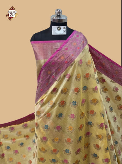 Cream Banarasi Silk Saree