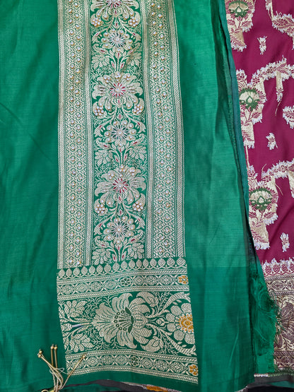 Maroon Zardozi Zarkan Banarasi Katan Saree