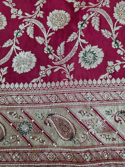 Maroon Zardozi Zarkan Banarasi Katan Saree