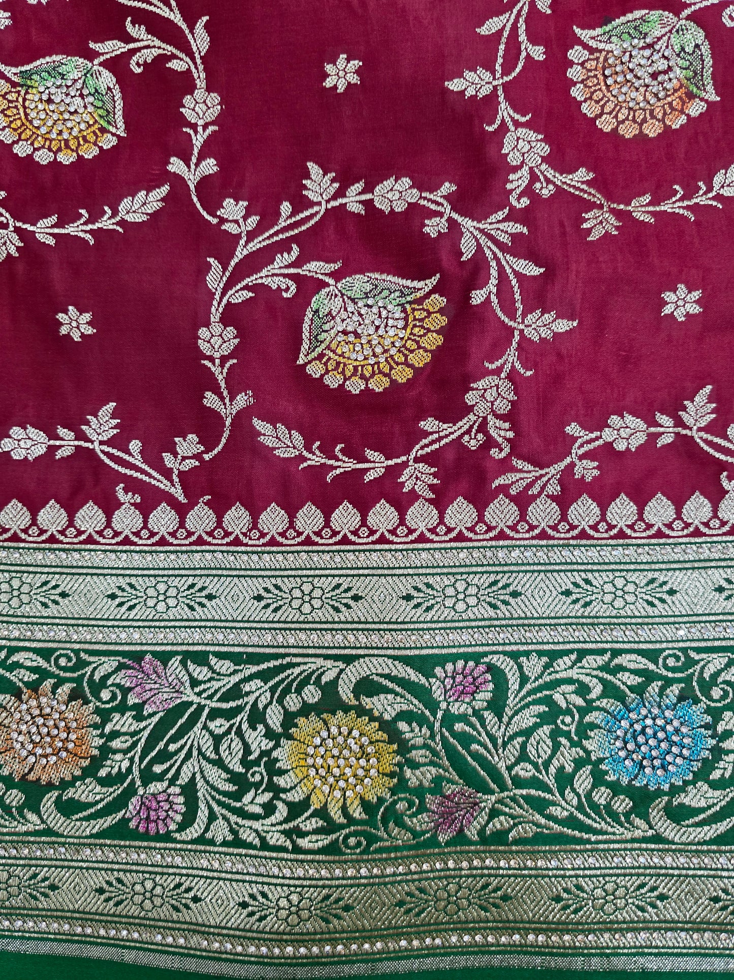 Maroon Zarkan Banarasi Katan Saree