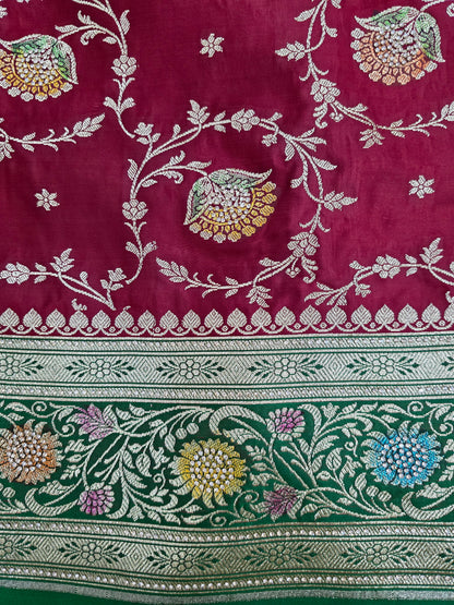 Maroon Zarkan Banarasi Katan Saree