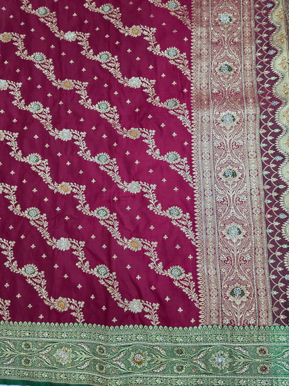 Maroon Zardozi Zarkan Banarasi Saree