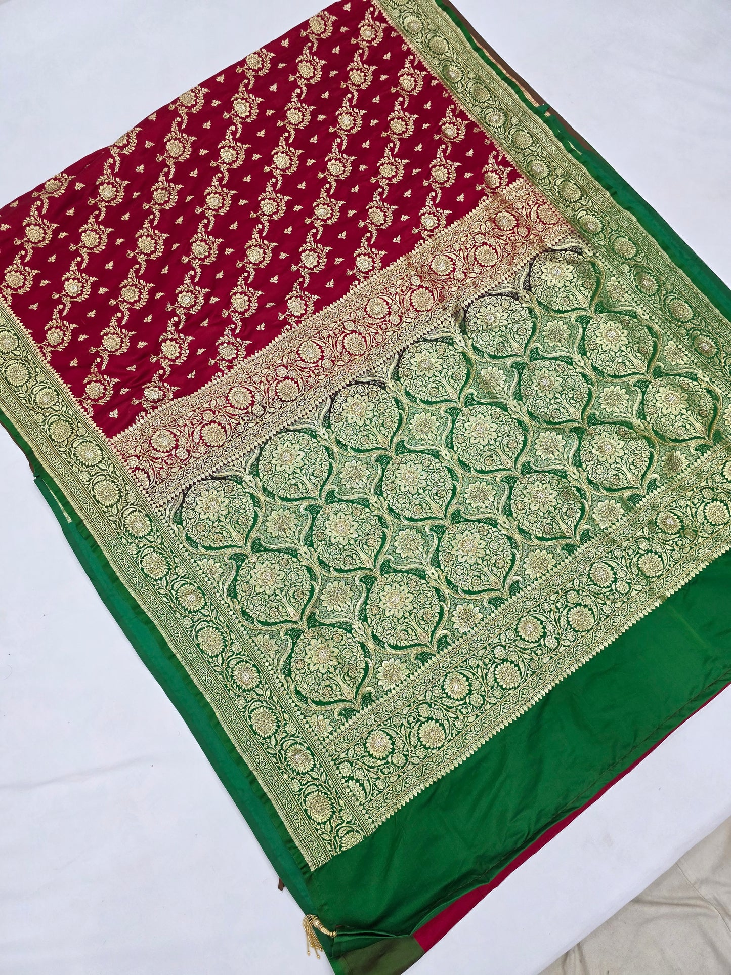 Maroon Zarkan Moti Banarasi Silk Saree