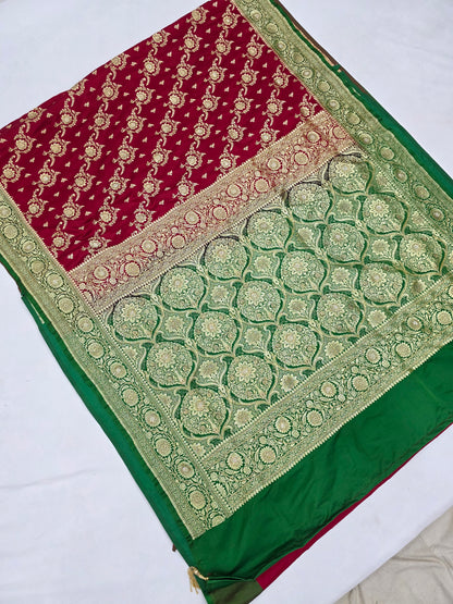 Maroon Zarkan Moti Banarasi Silk Saree