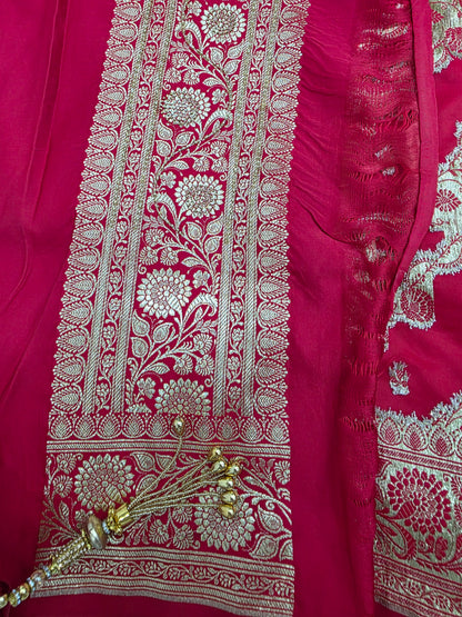 Red Zarkan Moti Banarasi Silk Saree