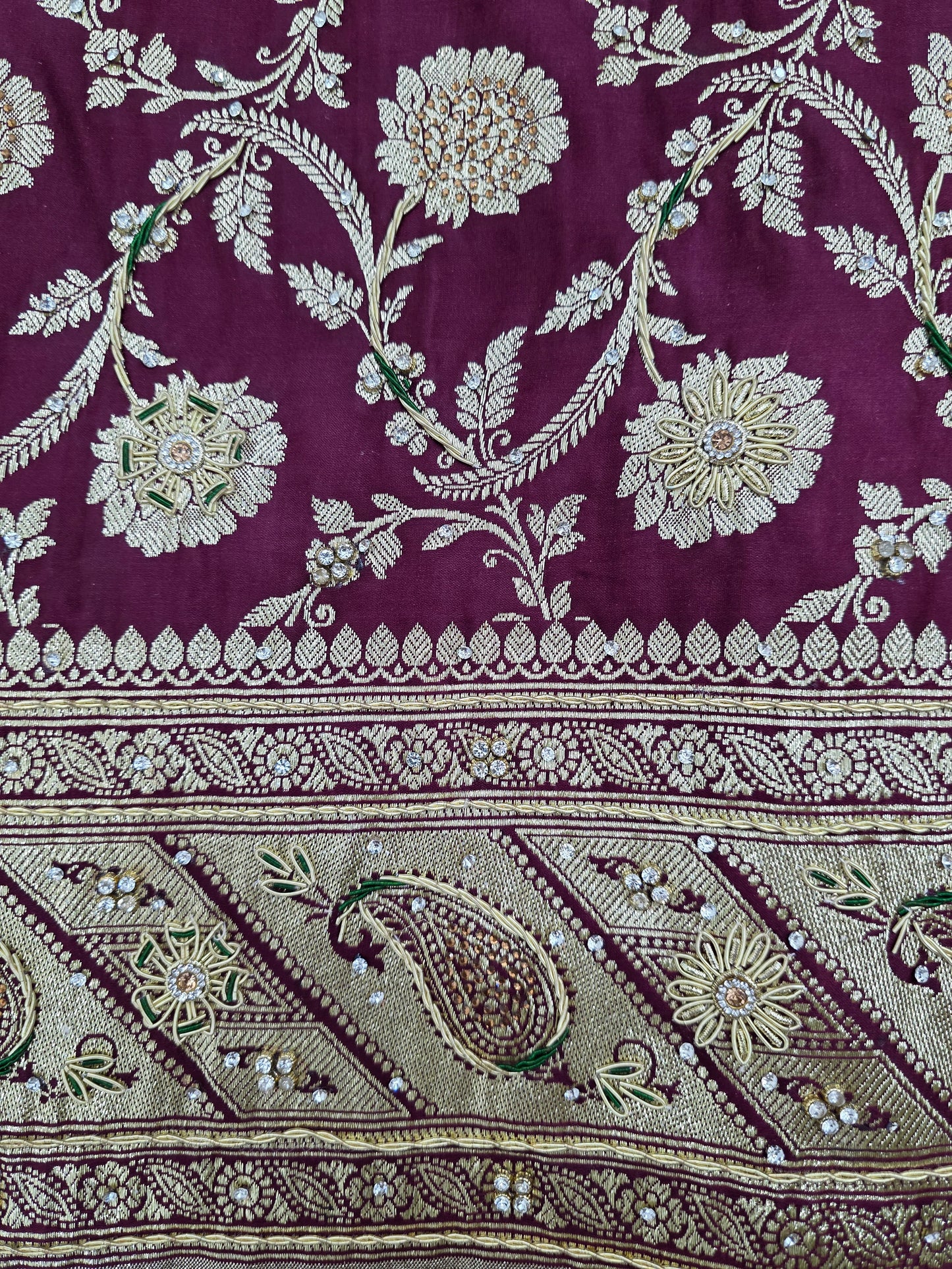 Wine Zardozi Zarkan Banarasi Katan Saree