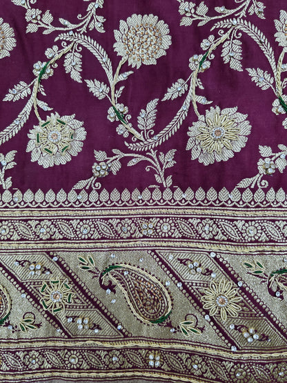 Wine Zardozi Zarkan Banarasi Katan Saree