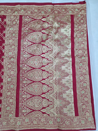 Maroon Zardozi Zarkan Banarasi Saree