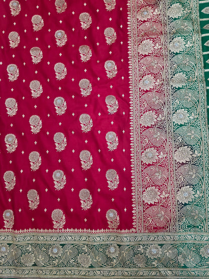 Red Zarkan kutdana Banarasi Silk Saree