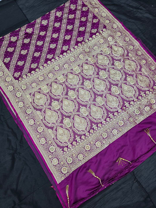 Purple Zardozi Zarkan Banarasi Katan Saree