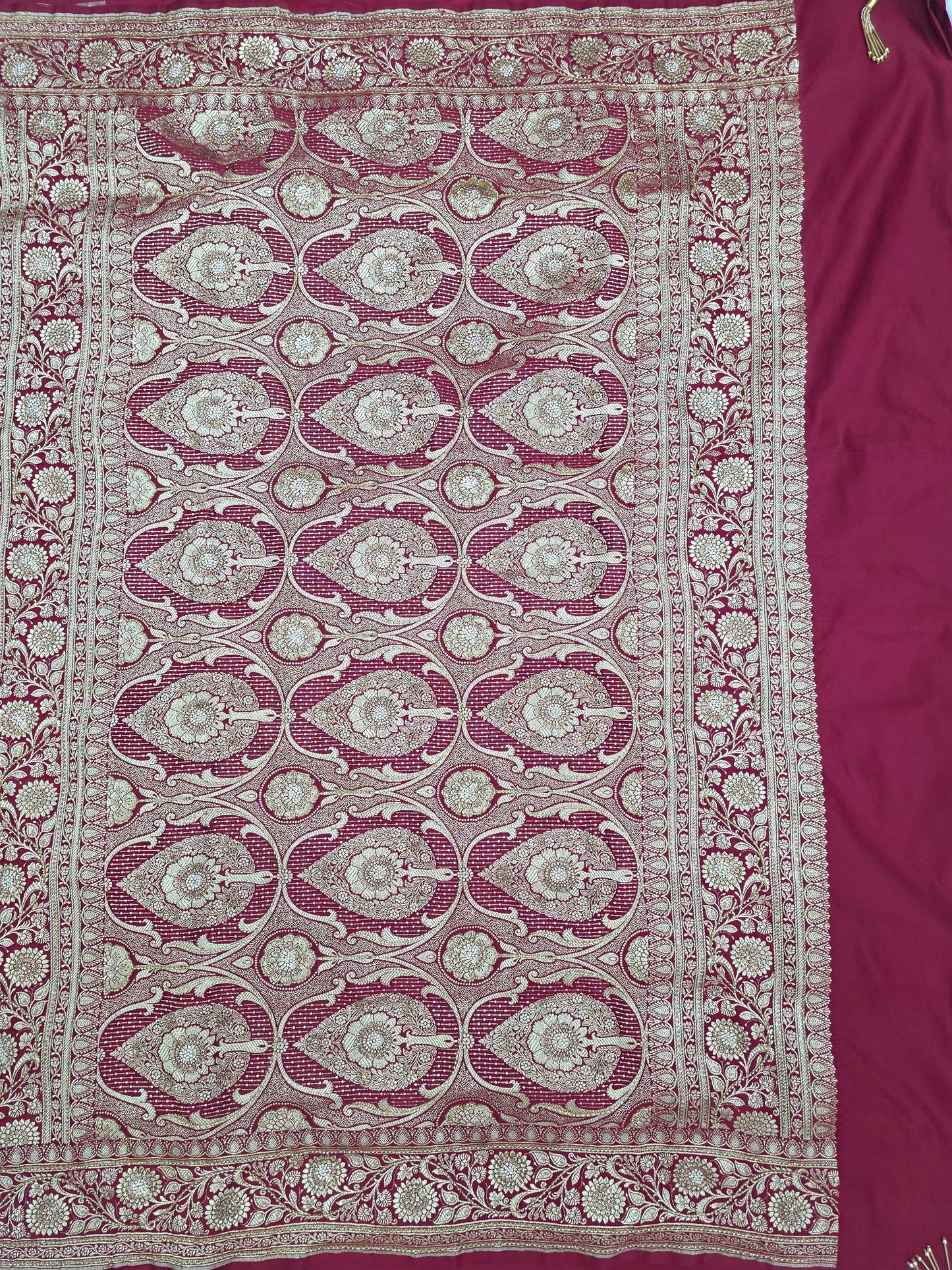 Maroon Zarkan Moti Banarasi Silk Saree