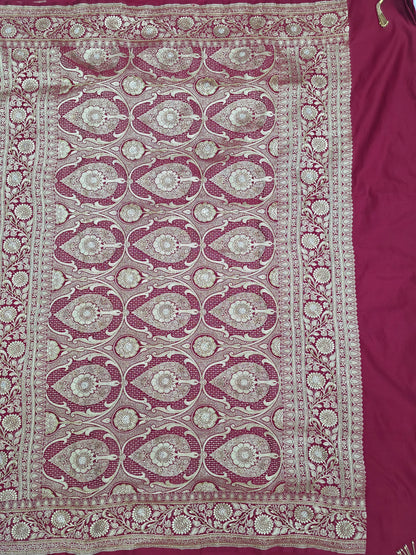 Maroon Zarkan Moti Banarasi Silk Saree