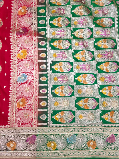 Red Zarkan Swarovski Banarasi Katan Saree