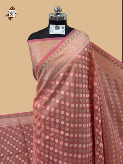 Peach Banarasi Silk Saree