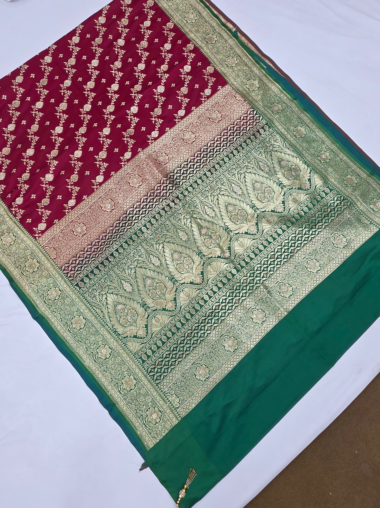 Maroon Zarkan Swarovski Banarasi Saree