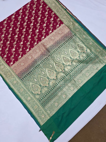 Maroon Zarkan Swarovski Banarasi Saree