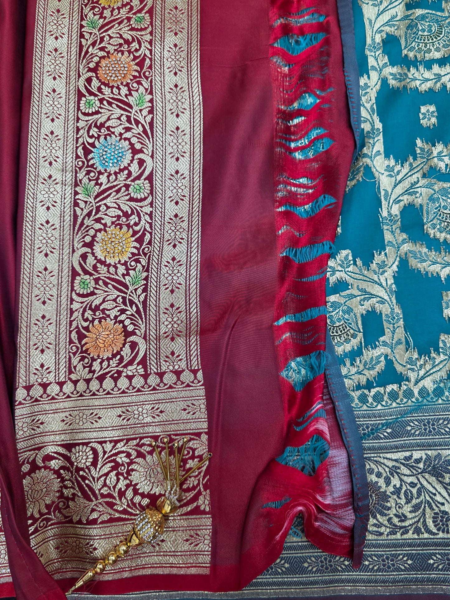 Teal Zarkan Banarasi Katan Saree