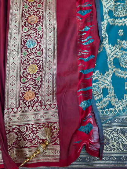 Teal Zarkan Banarasi Katan Saree