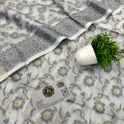 Grey resham banarasi silk suit.