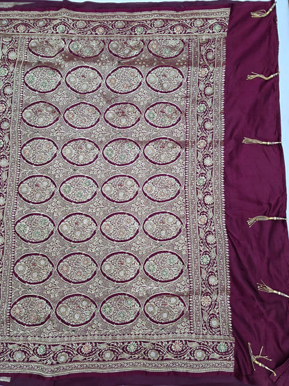 Wine Zardozi Zarkan Banarasi Saree