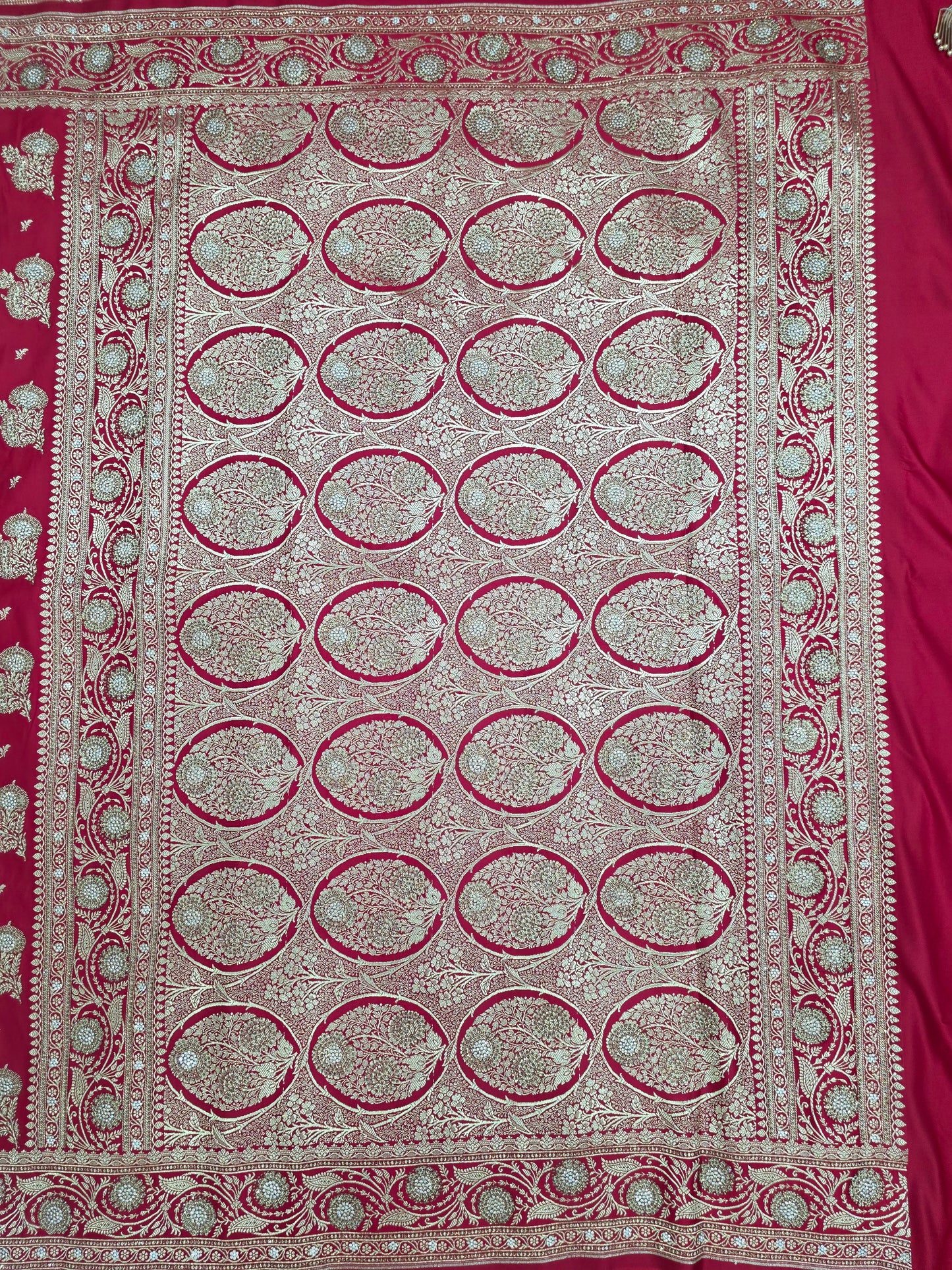 Red Zarkan Swarovski Banarasi Katan Saree