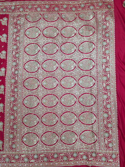Red Zarkan Swarovski Banarasi Katan Saree