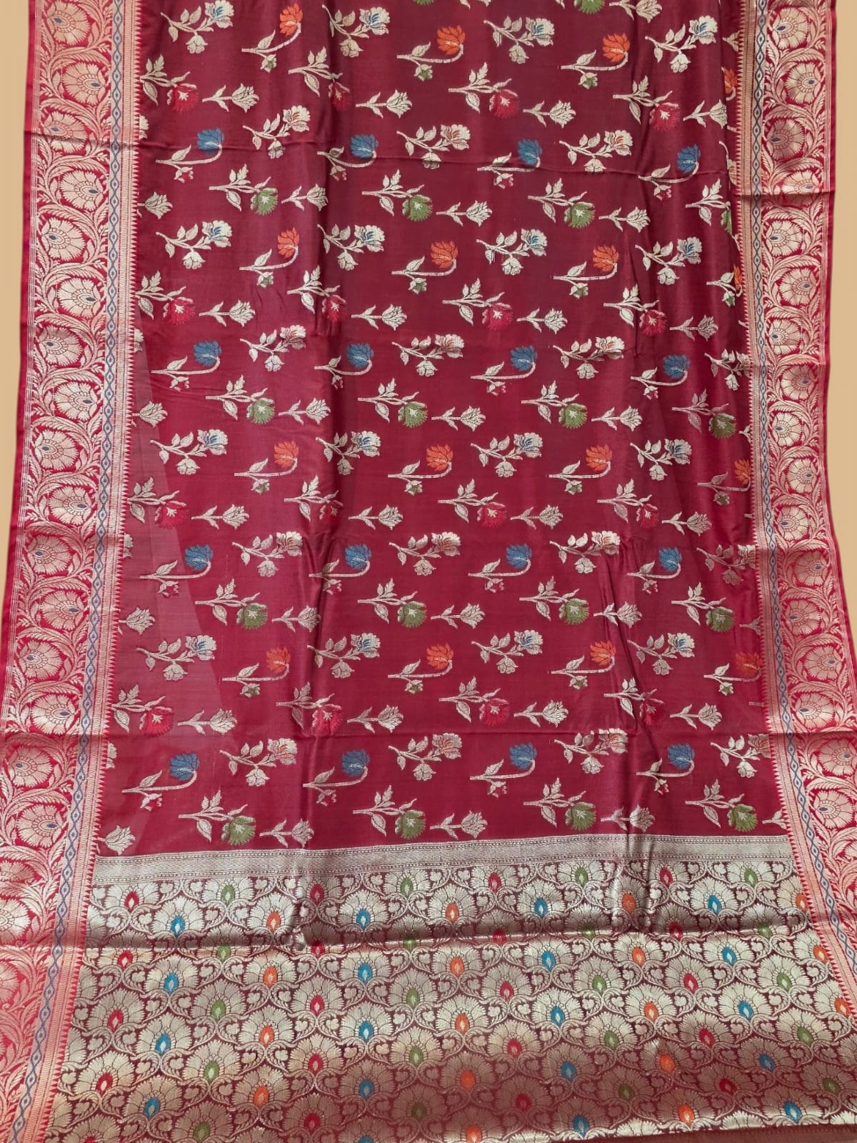 Wine Banarsi Meenakari silk