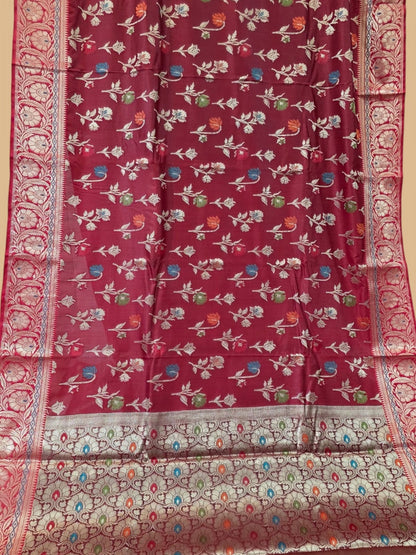 Wine Banarsi Meenakari silk