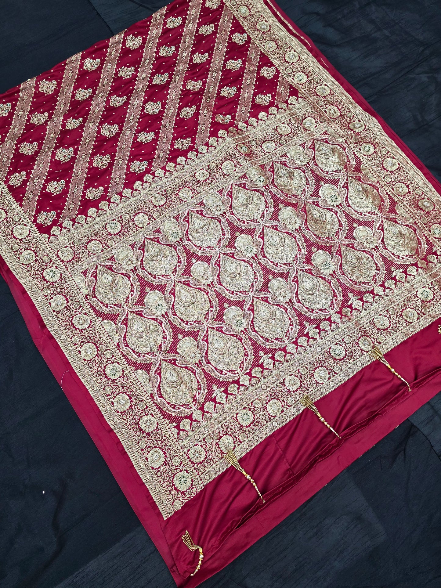 Maroon Zardozi Zarkan Banarasi Katan Saree